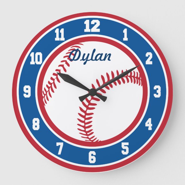 Red White and Blue Baseball Clock Große Wanduhr (Vorderseite)