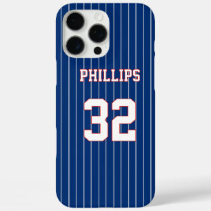 Red White and Blue Baseball Jersey Name Number iPhone 16 Pro Max Hülle