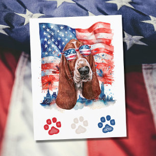 Red White and Blue Basset Hound Dog 4. Juli Feiertagspostkarte