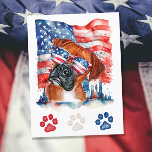 Red White and Blue Boxer Dog American 4. Juli Feiertagspostkarte