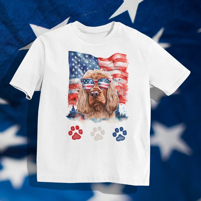 Red White and Blue Cocker Spaniel Hund 4. Juli T-Shirt (Von Creator hochgeladen)