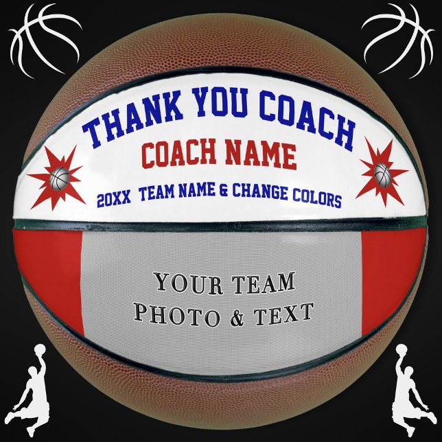 Red White and Blue Custom Basketball Coach Geschen (Red White Blue Basketball. Custom Basketball. Basketball with Picture. Gifts for Basketball Seniors.)