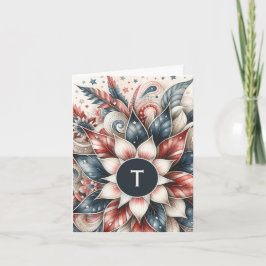 Red White and Blue Festivals Monogram Note Card