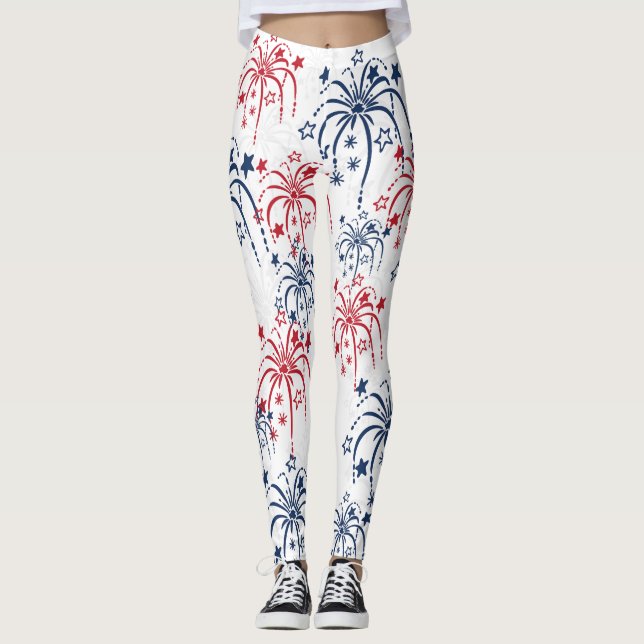 Red White and Blue Fireworks 4. Juli Leggings (Vorderseite)