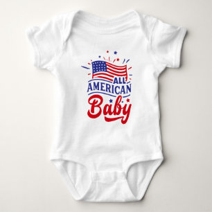 Red white and blue Flag American Baby Bodysuit Baby Strampler