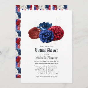 Red White and Blue Floral 4. Juli Virtual Dusche Einladung