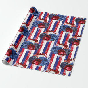 Red, White and Blue Floral USA Muster Geschenkpapier