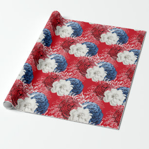 Red, White and Blue Floral USA Muster Geschenkpapier