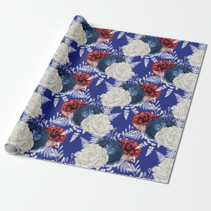 Red, White and Blue Floral USA Muster Geschenkpapier