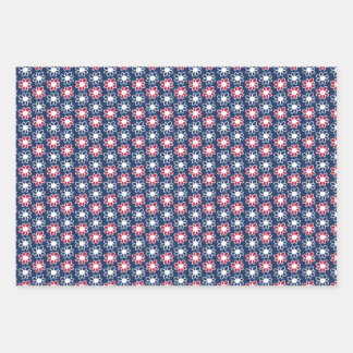 Red, white and blue flowers geschenkpapier set