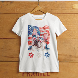 Red White and Blue French Bulldog Dog 4. Juli T-Shirt