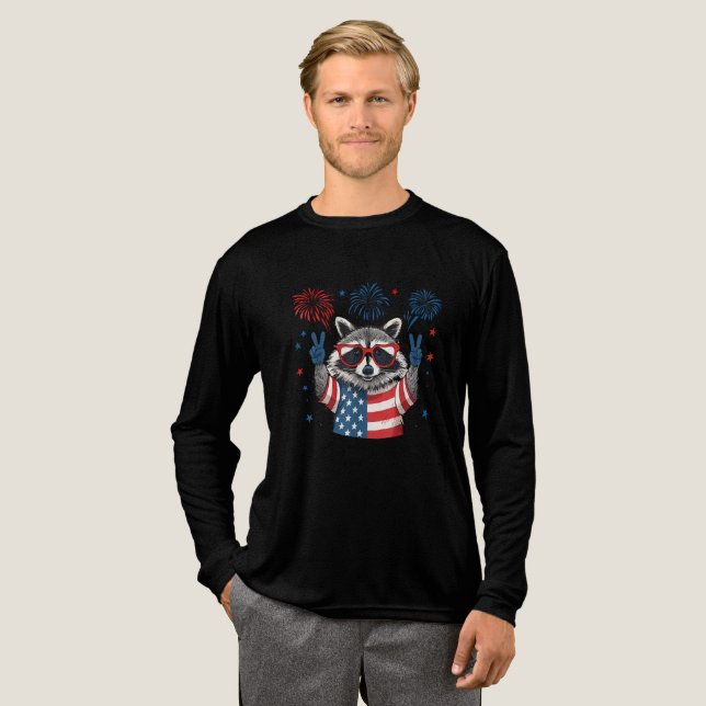 Red White and Blue Funny Funny Raccoon 4. Juli Tri-Blend Shirt (Volle Vorderseite)