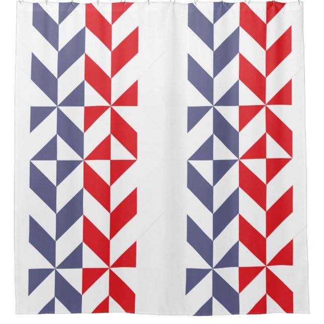 Red White and Blue Geometric ZigZag Duschvorhang (Vorderseite)