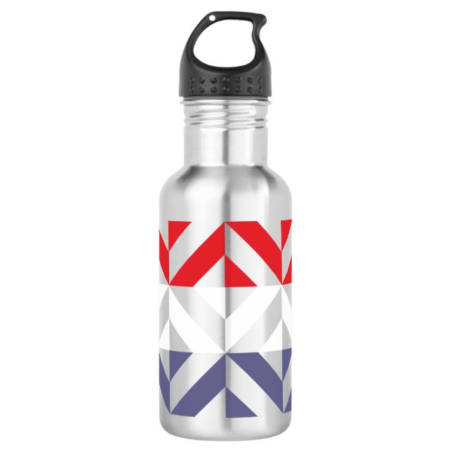 Red White and Blue Geometric ZigZag Edelstahlflasche (Vorderseite)