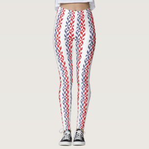 Red White and Blue Geometric ZigZag Leggings