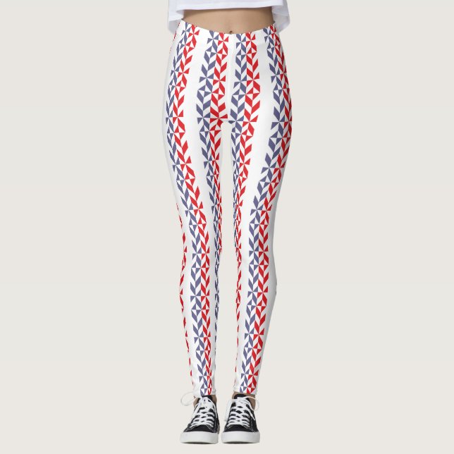 Red White and Blue Geometric ZigZag Leggings (Vorderseite)