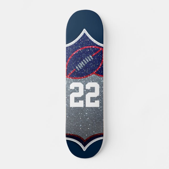 Red White and Blue Glitzer Football Jersey Nummer Skateboard (Vorderseite)