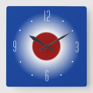 Red White and Blue Glow Design> Wall Clock Quadratische Wanduhr