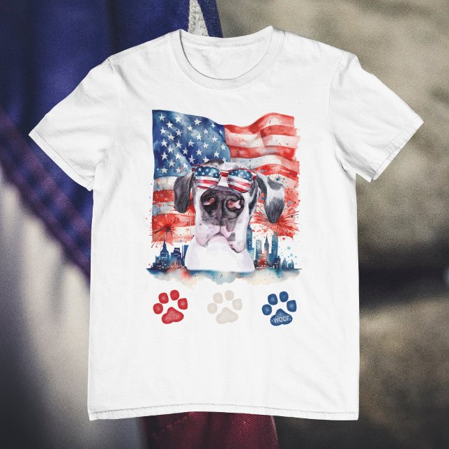 Red White and Blue Great Dane Dog Pet 4. Juli T-Shirt (Von Creator hochgeladen)