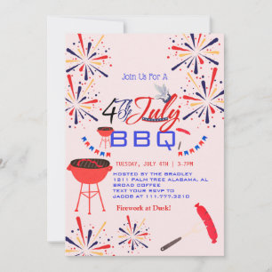 Red White and Blue GRILLEN Feuerwerk 4. Juli Party Einladung