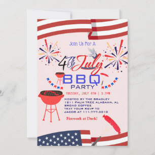 Red White and Blue GRILLEN Feuerwerk 4. Juli Party Einladung