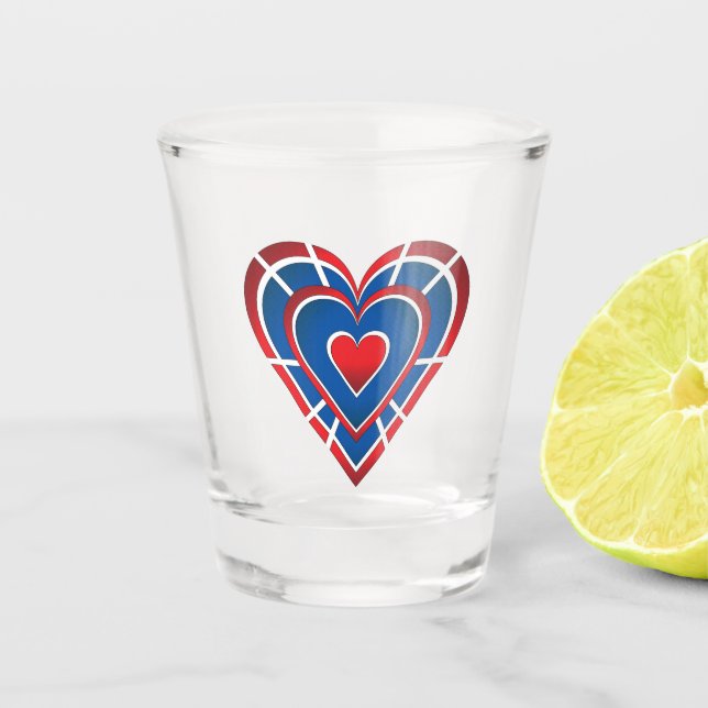 Red White and Blue Heart Schnapsglas (Vorderseite)