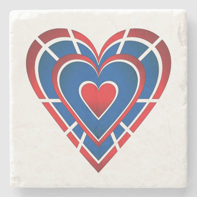 Red White and Blue Heart Steinuntersetzer (Vorderseite)