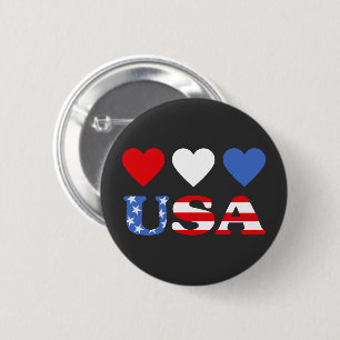 Red White and Blue Hearts USA Flag Button