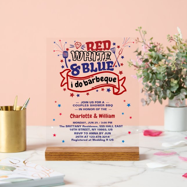 Red White and Blue i do GRILLEN Couple Brautparty Acrylschild (Hochzeit)