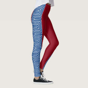 Red White and Blue Maze African Mud Cloud Leggings