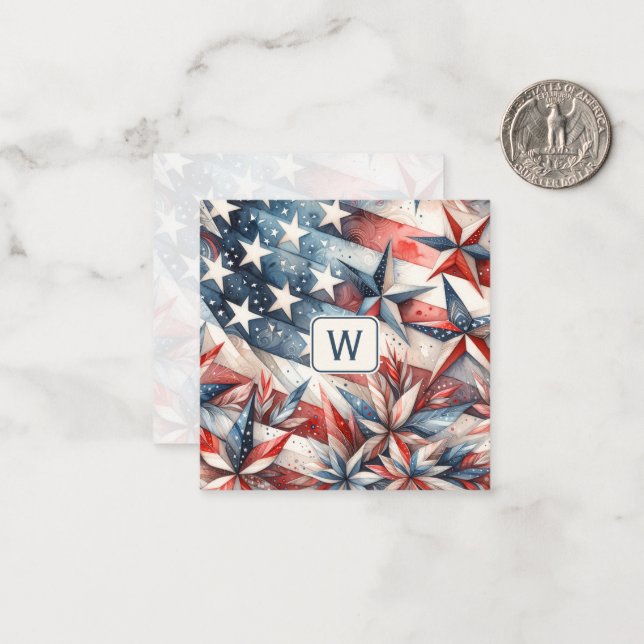 Red White and Blue Monogram Note Card Mitteilungskarte (Vorderseite/Rückseite Beispiel)