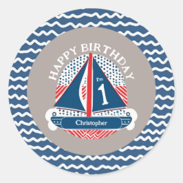 Red White and Blue Nausea Sailboat Birthday Runder Aufkleber