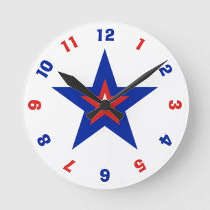 Red, White and Blue Patriotic American Star Runde Wanduhr