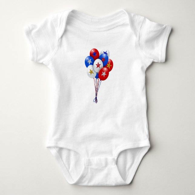 Red White and Blue Patriotic Balloons Niedlich Baby Strampler (Vorderseite)
