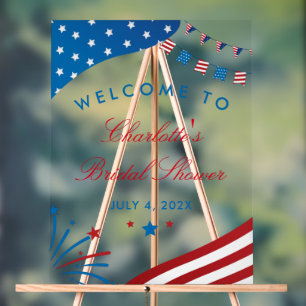 Red White and Blue Patriotic Brautparty Willkommen Acrylschild