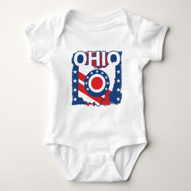 Red White and Blue Patriotic Grunge Ohio Baby Strampler (Vorderseite)