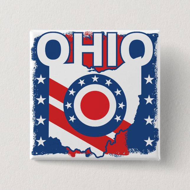 Red White and Blue Patriotic Grunge Ohio Button (Vorderseite)