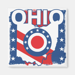 Red White and Blue Patriotic Grunge Ohio Magnet