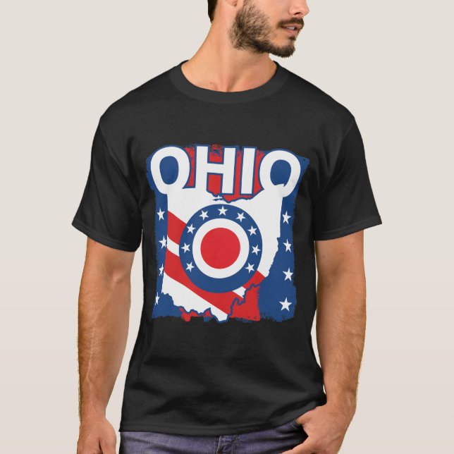 Red White and Blue Patriotic Grunge Ohio T-Shirt (Vorderseite)