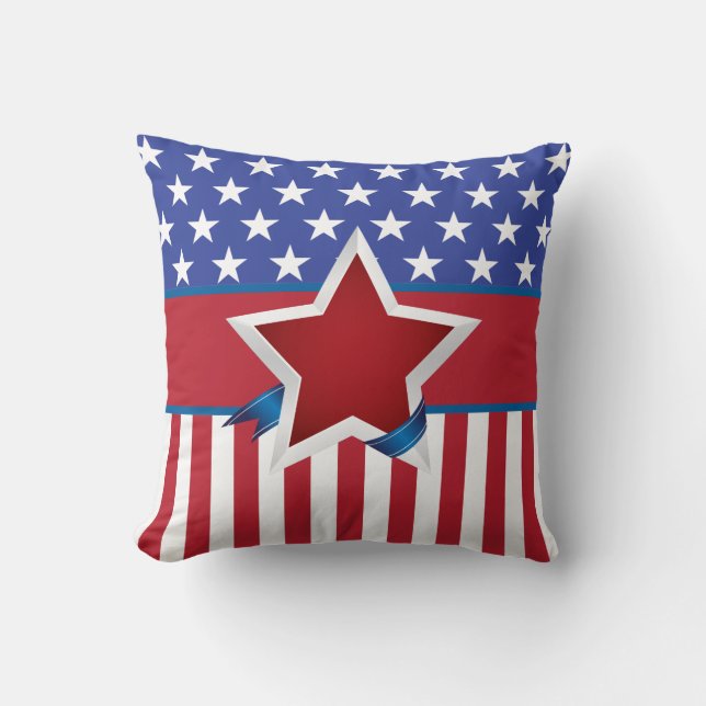 Red White and Blue Patriotic Star Pattern Kissen (Vorderseite)