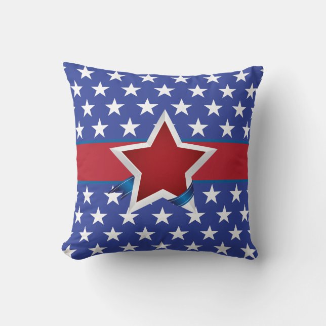 Red White and Blue Patriotic Star Pattern Kissen (Vorderseite)