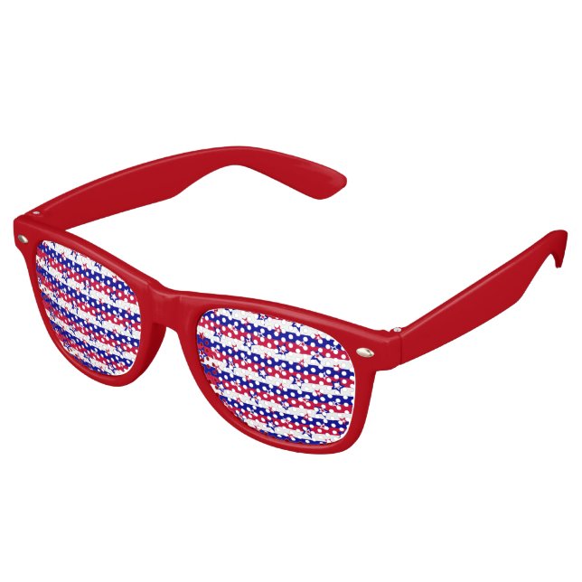 Red White and Blue Patriotic Stars Streifen Muster Partybrille (Schrägansicht)