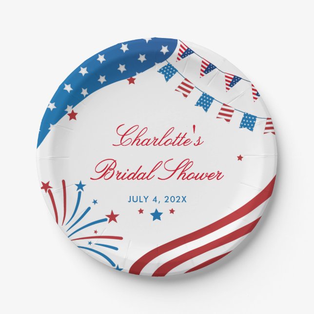 Red White and Blue Patriotic Summer Brautparty Pappteller (Vorderseite)