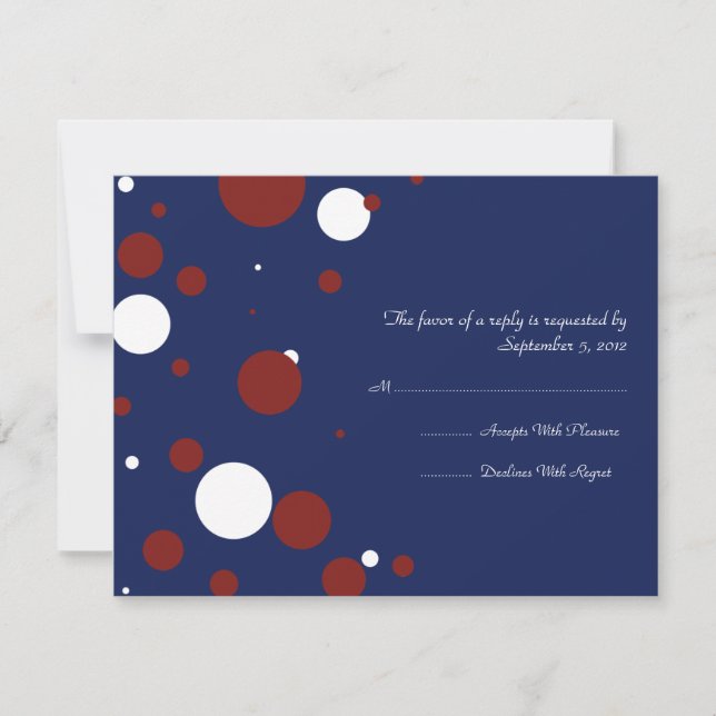 Red, White and Blue Polka Dot Wedding RSVP (Vorderseite)