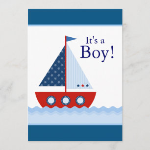 Red White and Blue Sailboat Baby Boy Dusche Einladung