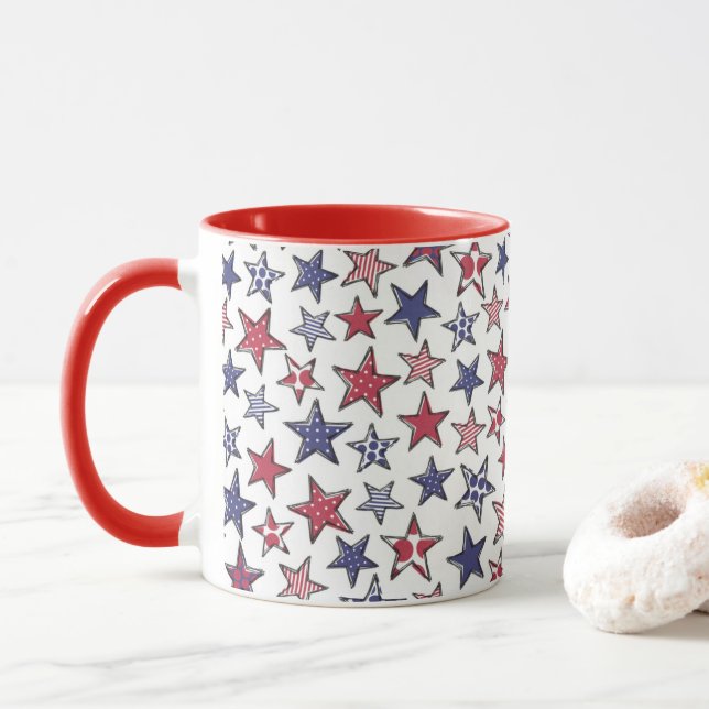 Red White and Blue Stars America Patriotic  Tasse (Mit Donut)