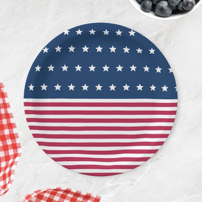 Red White and Blue Stars Streifen 4. Juli Party Pappteller (Red White and Blue Stars Stripes 4th of July Party Paper Plates)