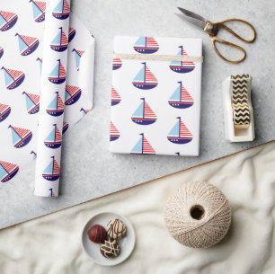 Red White and Blue Stripes Sailboat Geschenkpapier