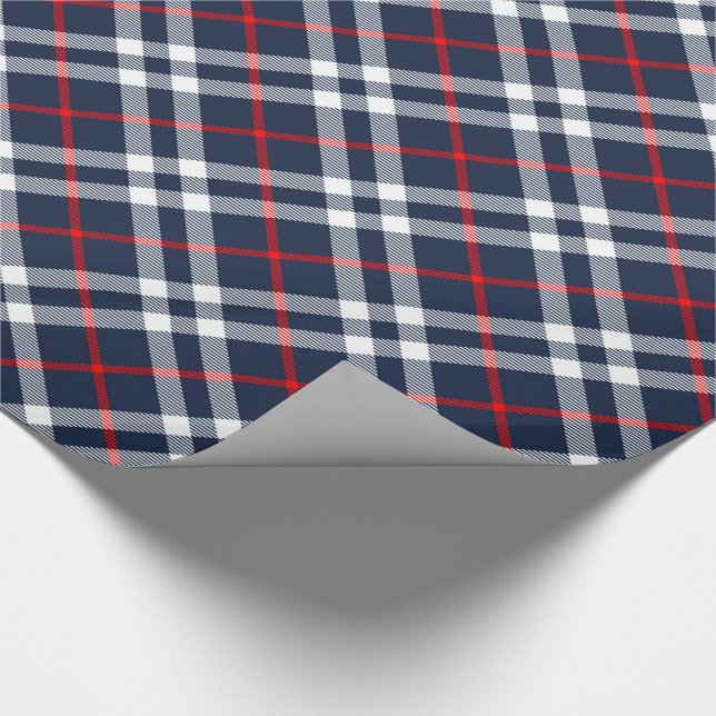 Red White and Blue Tartan Geschenkpapier (Ecke)