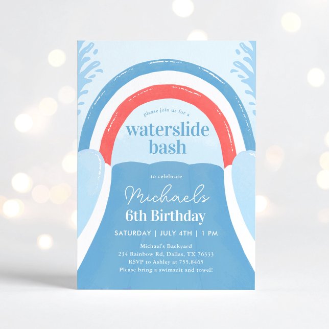 Red White and Blue Waterslide Bash Sommer Geburtst Einladung (Von Creator hochgeladen)
